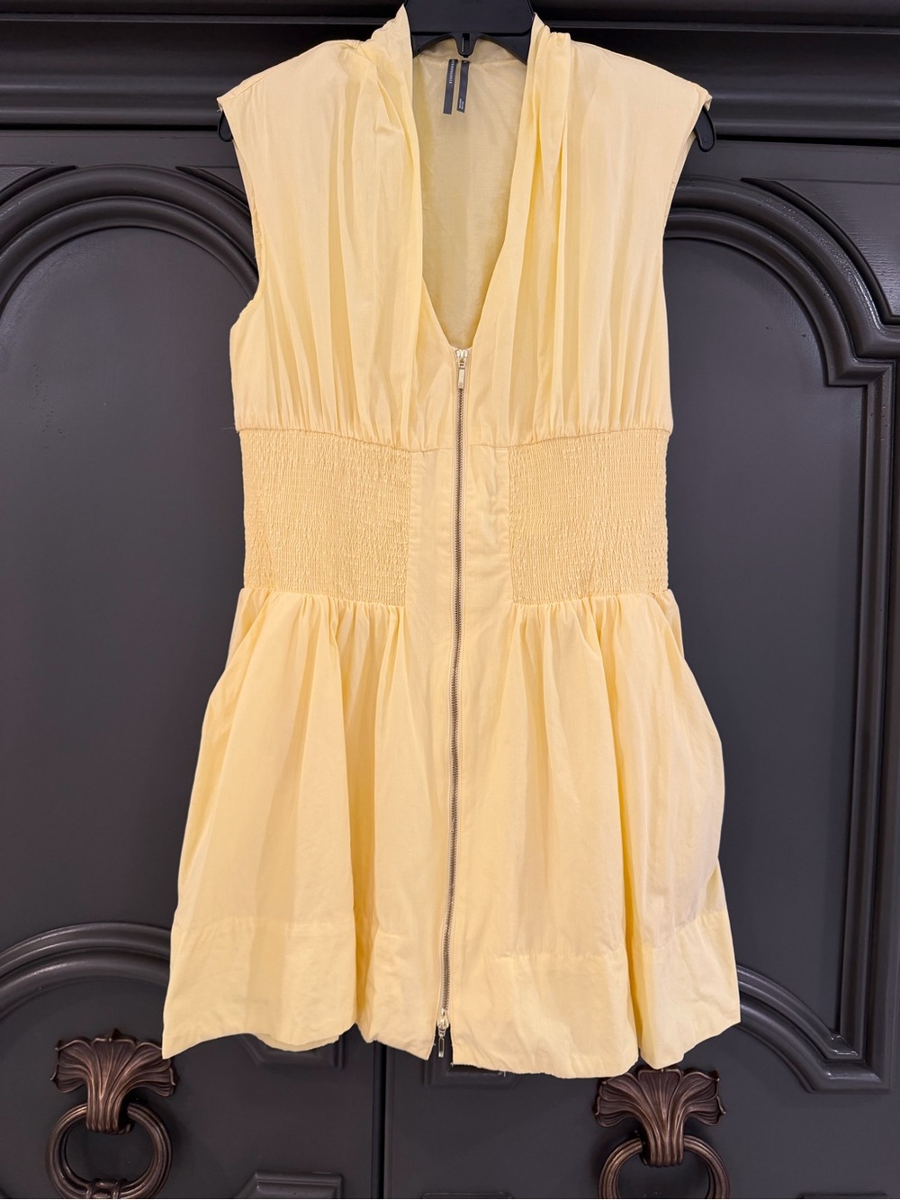 Anthropologie Pale Yellow Sleeveless Zip-Front Mini Dress